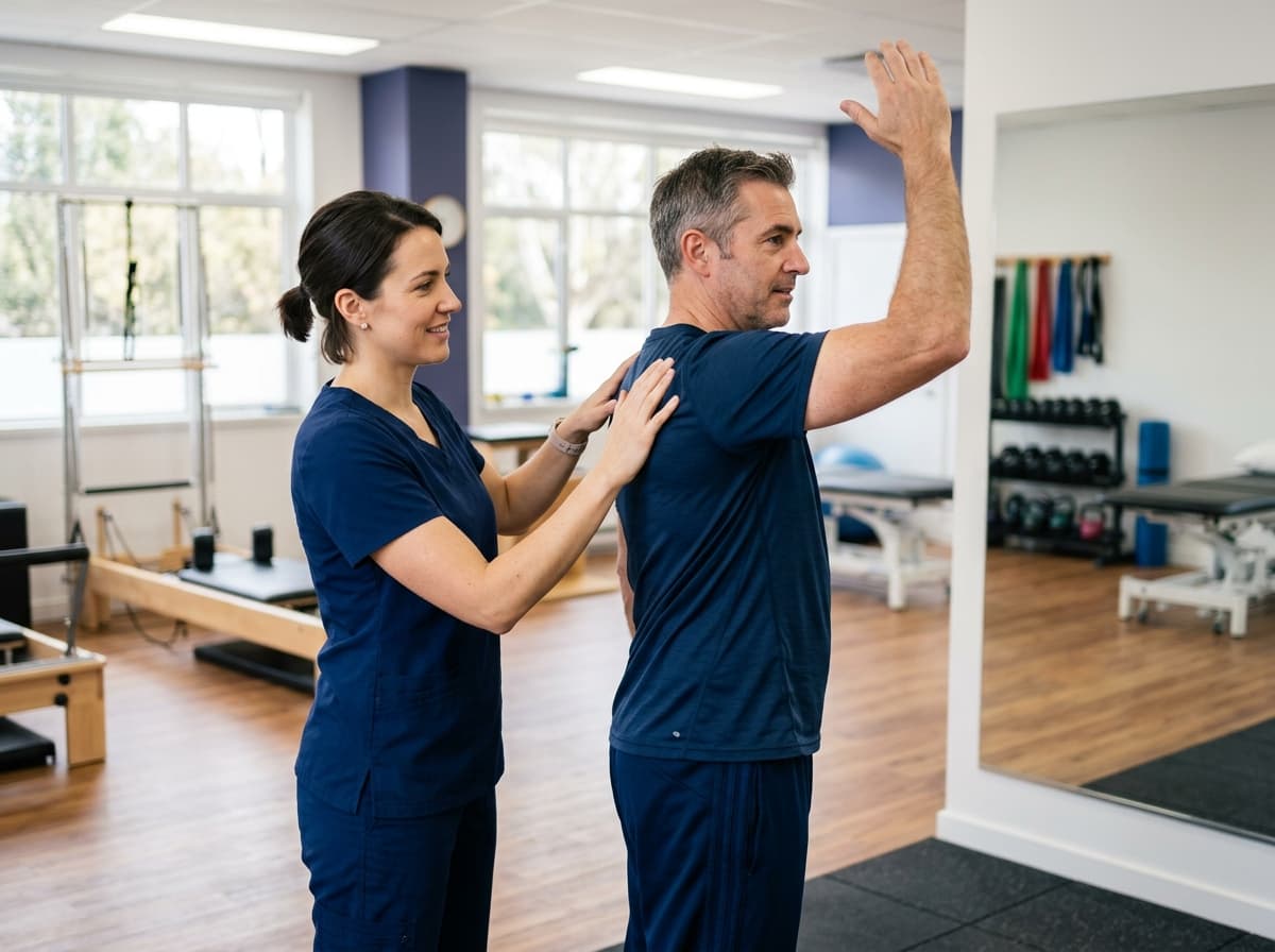 Professional physiotherapist conducting a mobility rehabilitation session at PhysioZen